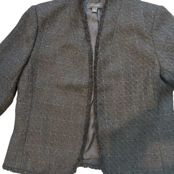 NWT, Ann Taylor Black Textured Fringe Trim Open Front Jacket, Sz M - Picture 12 of 15